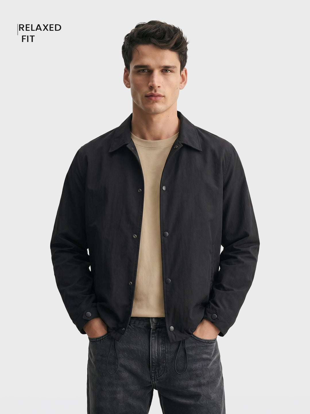 Men's Black Relaxed Fit Solid Casual Shirt