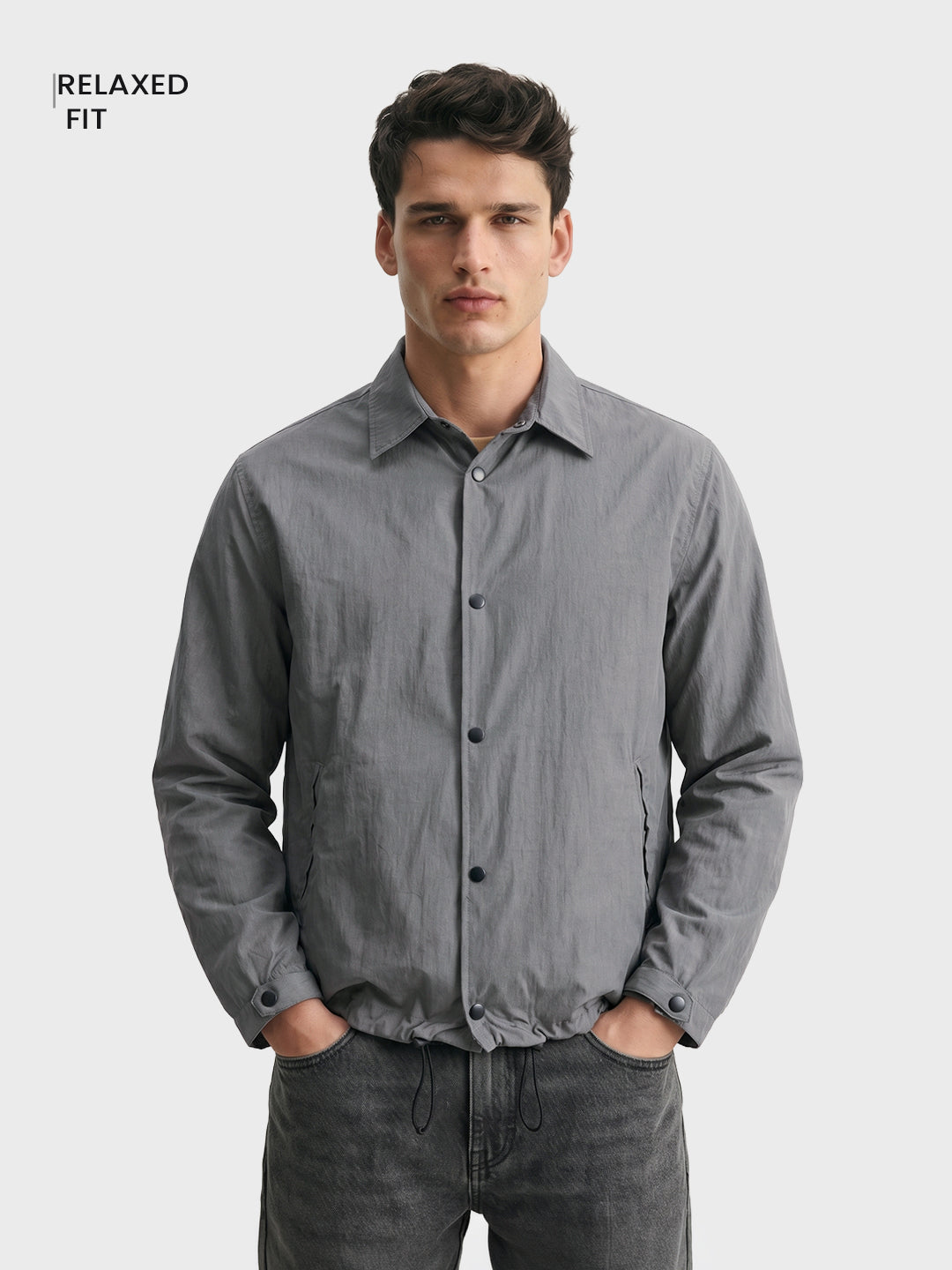 Men's Grey Relaxed Fit Solid Casual Shirt