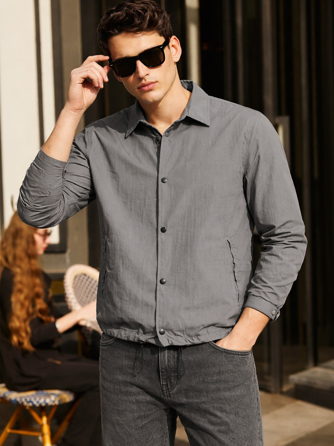 Men's Grey Relaxed Fit Solid Casual Shirt