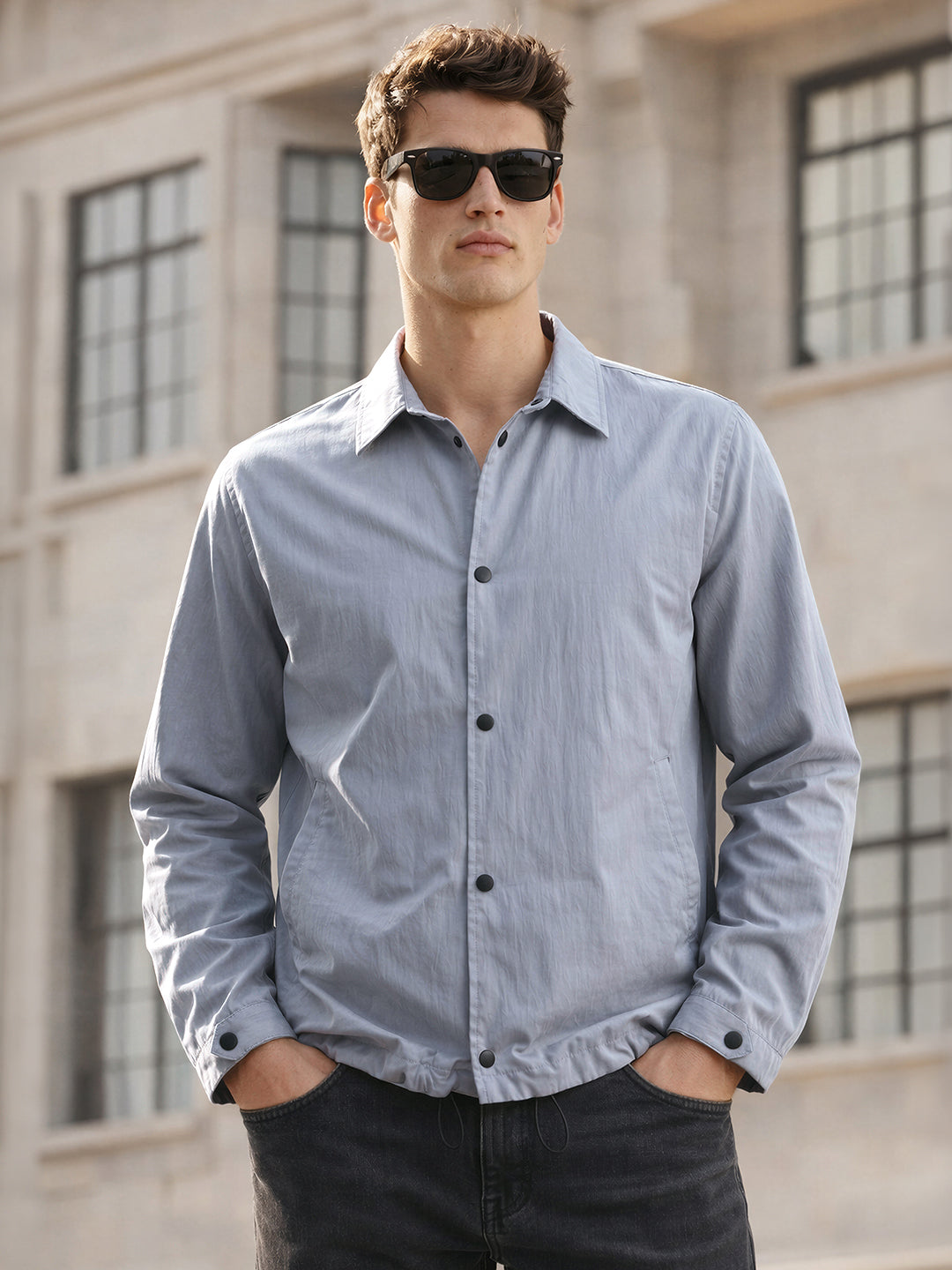 Men's Grey Relaxed Fit Solid Casual Shirt