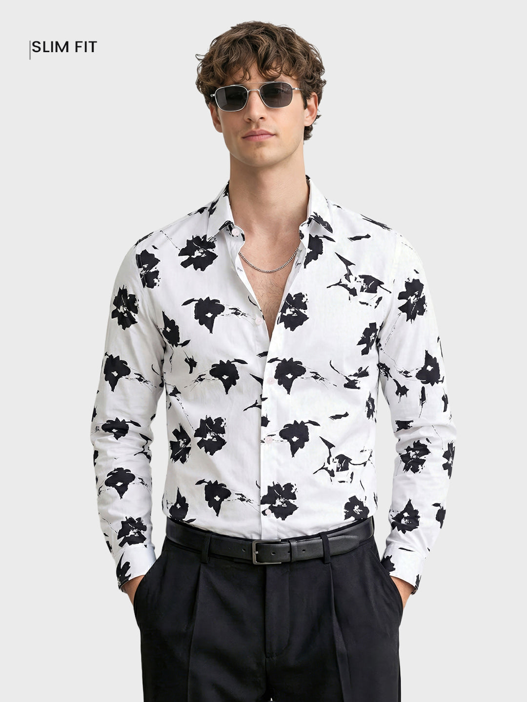 Men's White Slim Fit Printed Party Wear Shirt