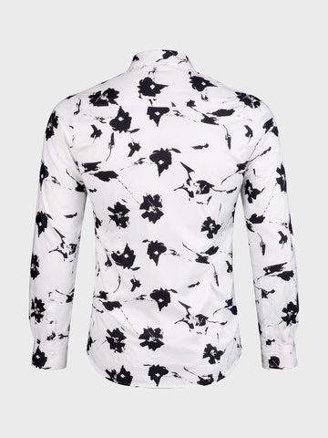 Men's White Slim Fit Printed Party Wear Shirt