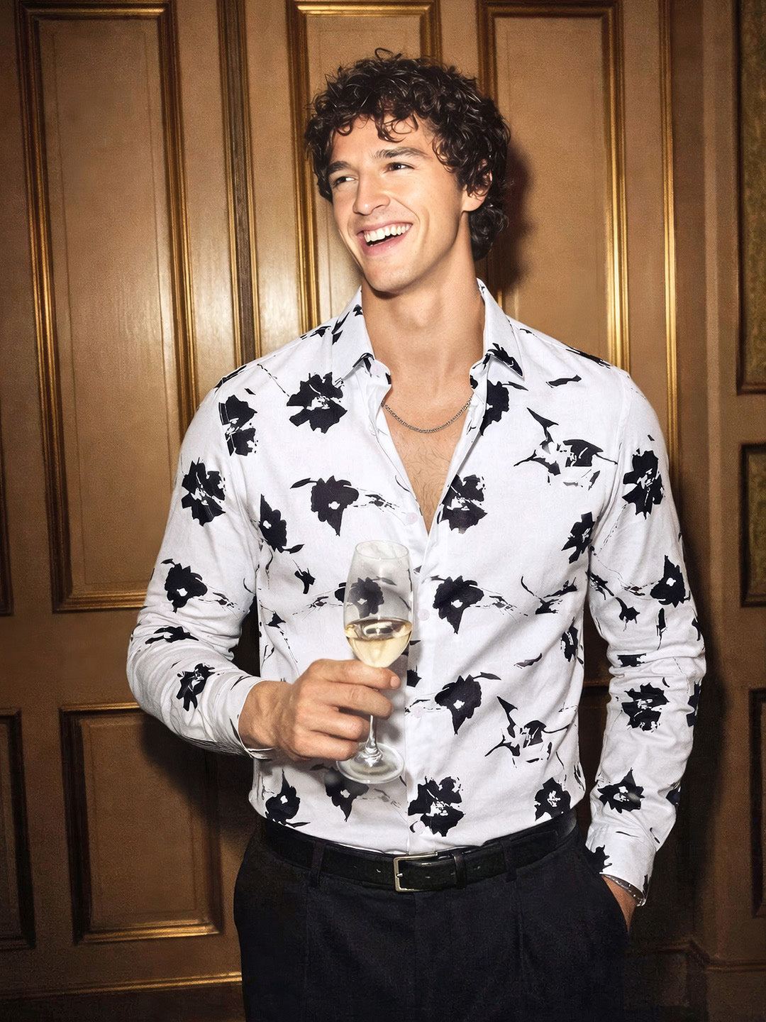 Men's White Slim Fit Printed Party Wear Shirt