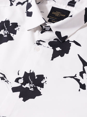 Men's White Slim Fit Printed Party Wear Shirt