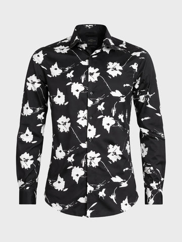 Men's Black Slim Fit Printed Party Wear Shirt