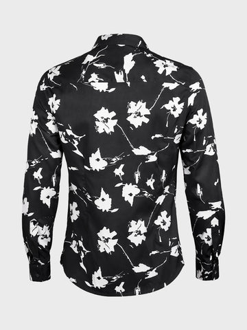 Men's Black Slim Fit Printed Party Wear Shirt