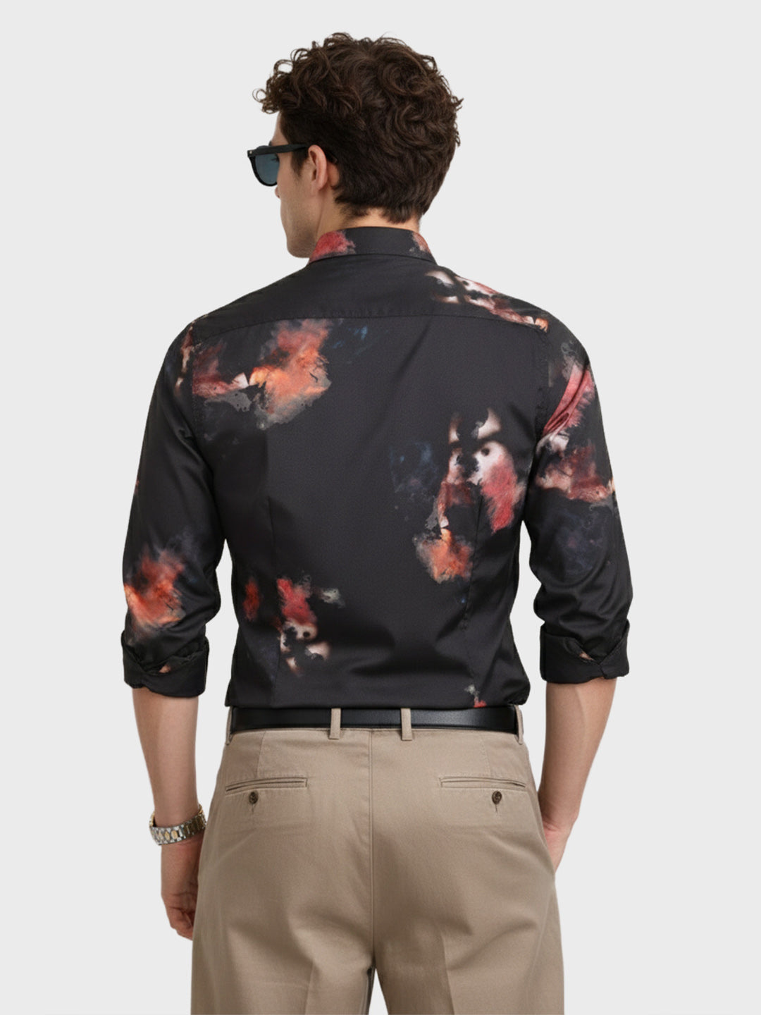 Men's Black Slim Fit Printed Party Wear Shirt