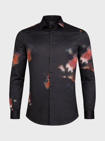 Men's Black Slim Fit Printed Party Wear Shirt