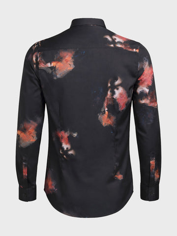 Men's Black Slim Fit Printed Party Wear Shirt