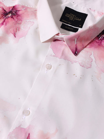 Men's Pink Slim Fit Printed Party Wear Shirt