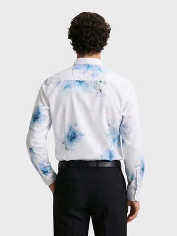 Men's Blue Slim Fit Printed Party Wear Shirt