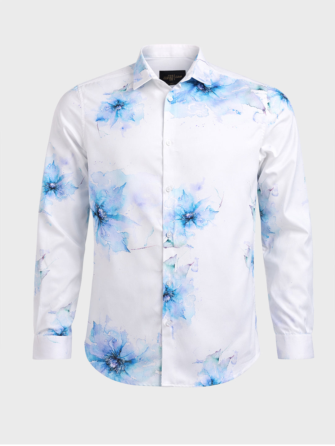 Men's Blue Slim Fit Printed Party Wear Shirt