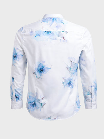 Men's Blue Slim Fit Printed Party Wear Shirt