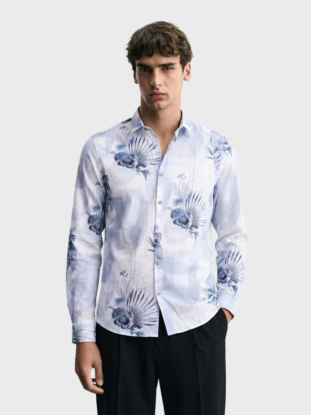Men's Purple Slim Fit Printed Party Wear Shirt