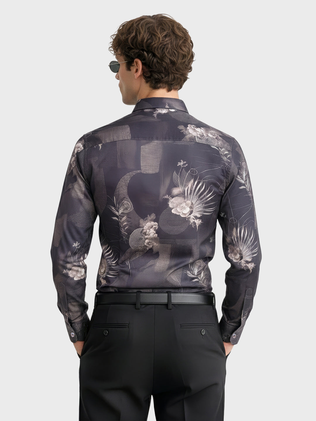 Men's Black Slim Fit Printed Party Wear Shirt