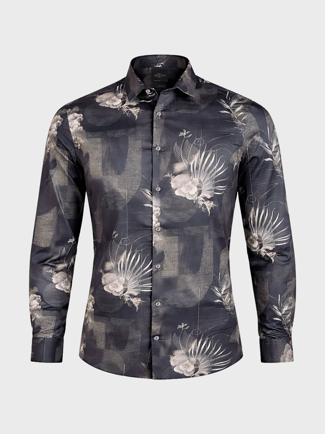 Men's Black Slim Fit Printed Party Wear Shirt