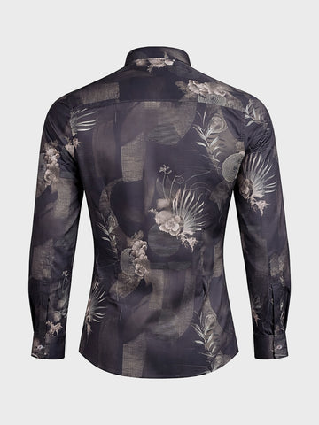 Men's Black Slim Fit Printed Party Wear Shirt