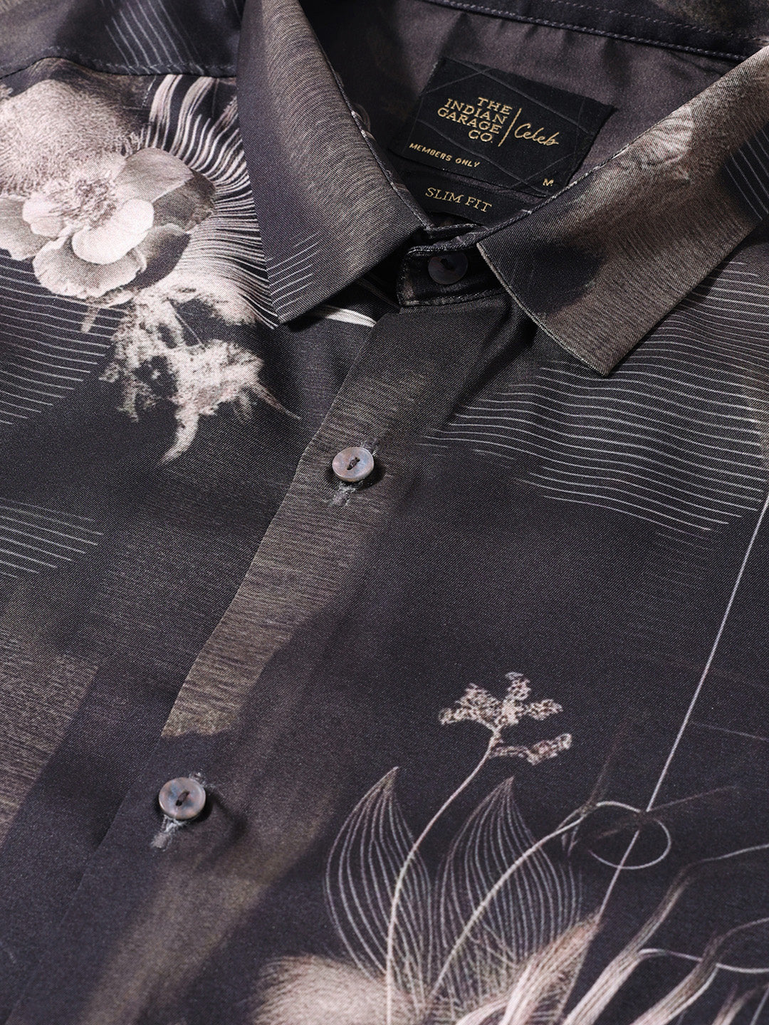 Men's Black Slim Fit Printed Party Wear Shirt