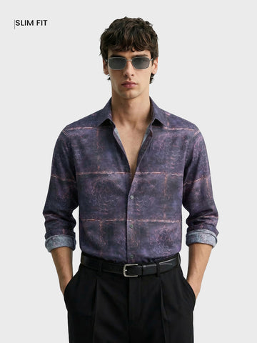 Men's Purple Slim Fit Printed Party Wear Shirt