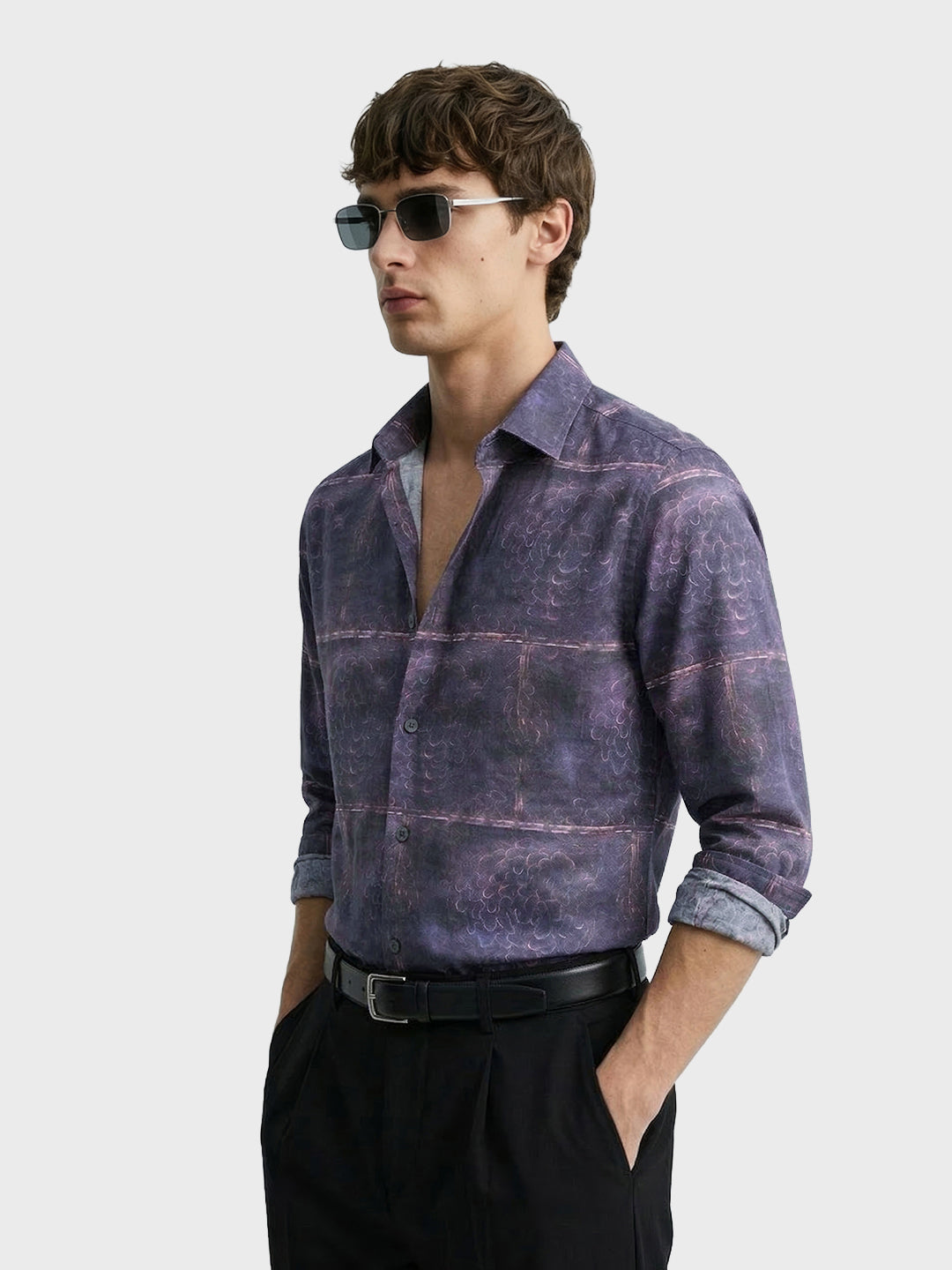 Men's Purple Slim Fit Printed Party Wear Shirt