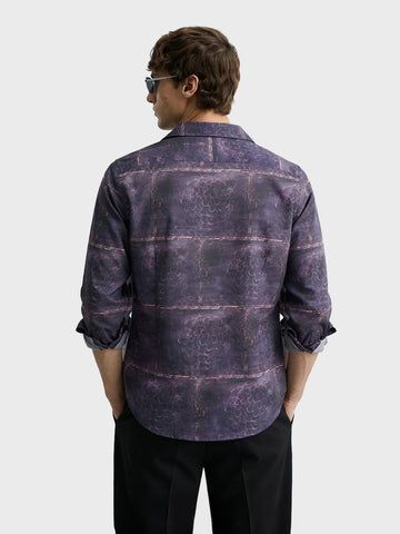 Men's Purple Slim Fit Printed Party Wear Shirt
