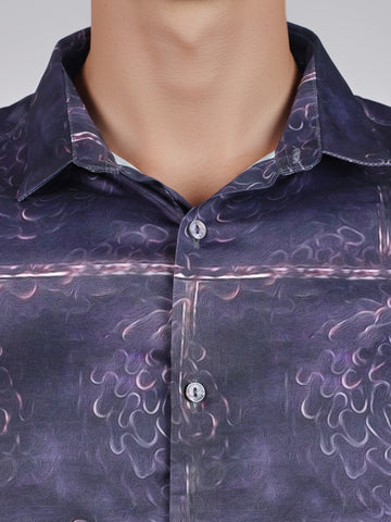 Men's Purple Slim Fit Printed Party Wear Shirt