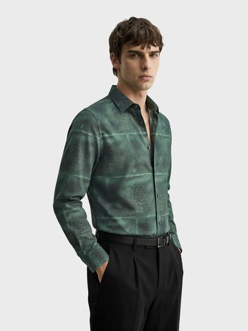 Men's Green Slim Fit Printed Party Wear Shirt