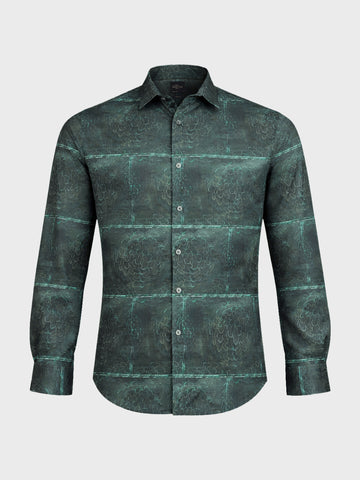 Men's Green Slim Fit Printed Party Wear Shirt