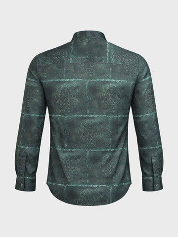 Men's Green Slim Fit Printed Party Wear Shirt