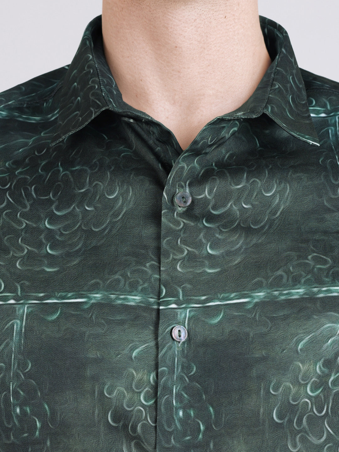 Men's Green Slim Fit Printed Party Wear Shirt