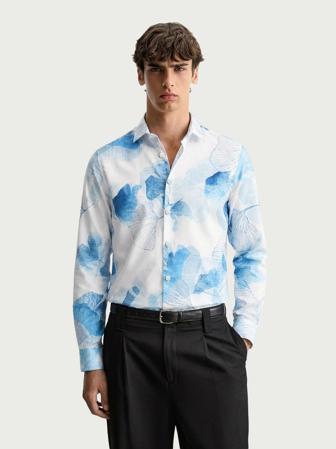 Men's White Slim Fit Printed Party Wear Shirt