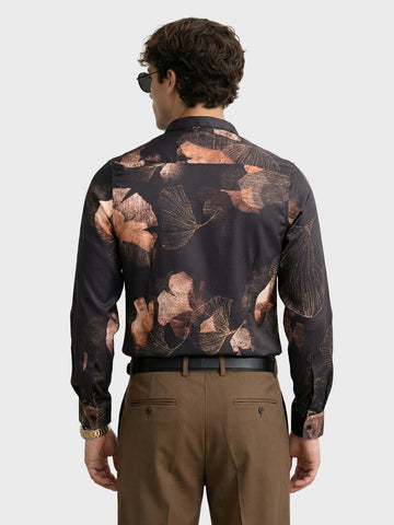 Men's Black Slim Fit Printed Party Wear Shirt