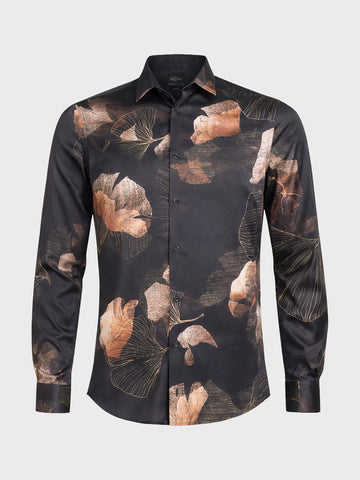Men's Black Slim Fit Printed Party Wear Shirt