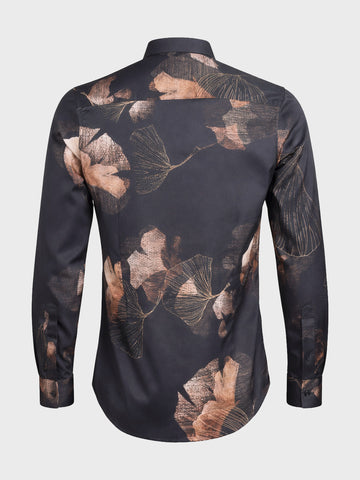Men's Black Slim Fit Printed Party Wear Shirt
