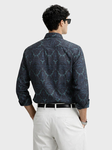 Men's Green Slim Fit Printed Party Wear Shirt