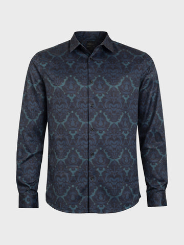Men's Green Slim Fit Printed Party Wear Shirt