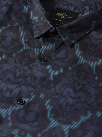 Men's Green Slim Fit Printed Party Wear Shirt
