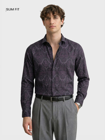 Men's Brown Slim Fit Printed Party Wear Shirt