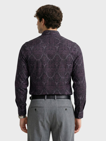 Men's Brown Slim Fit Printed Party Wear Shirt