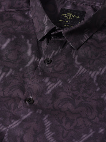 Men's Brown Slim Fit Printed Party Wear Shirt