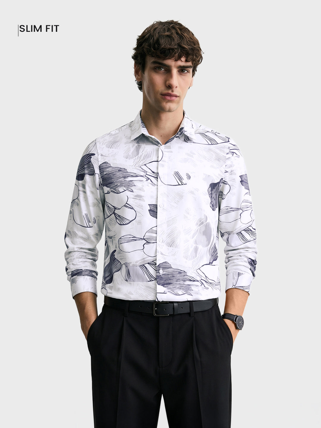 Men's White Slim Fit Printed Party Wear Shirt