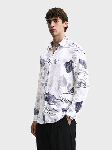 Men's White Slim Fit Printed Party Wear Shirt