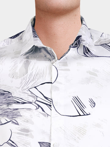 Men's White Slim Fit Printed Party Wear Shirt