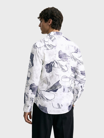 Men's White Slim Fit Printed Party Wear Shirt