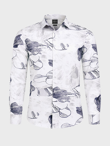 Men's White Slim Fit Printed Party Wear Shirt