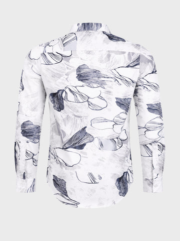 Men's White Slim Fit Printed Party Wear Shirt