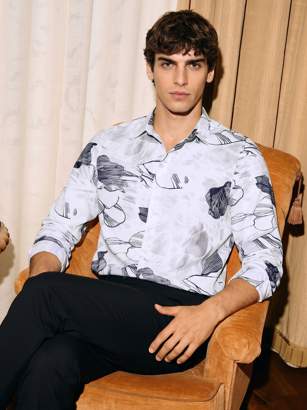 Men's White Slim Fit Printed Party Wear Shirt