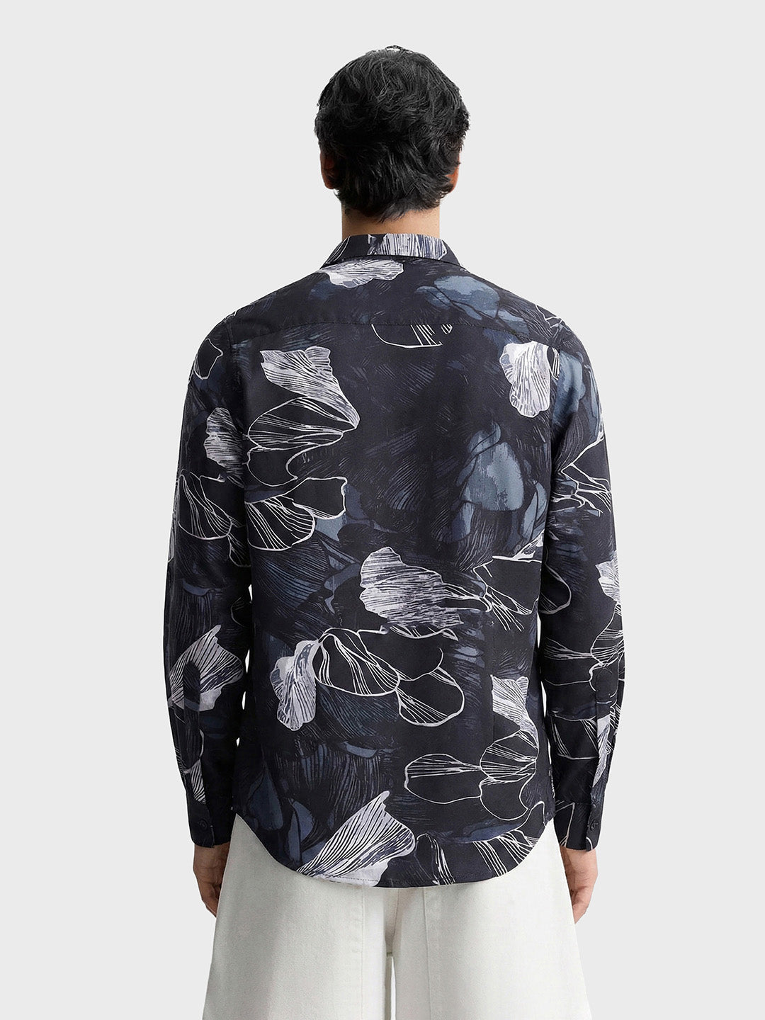 Men's Black Slim Fit Printed Party Wear Shirt