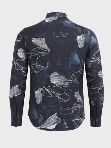 Men's Black Slim Fit Printed Party Wear Shirt