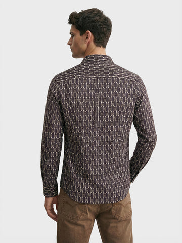 Men's Brown Slim Fit Printed Party Wear Shirt